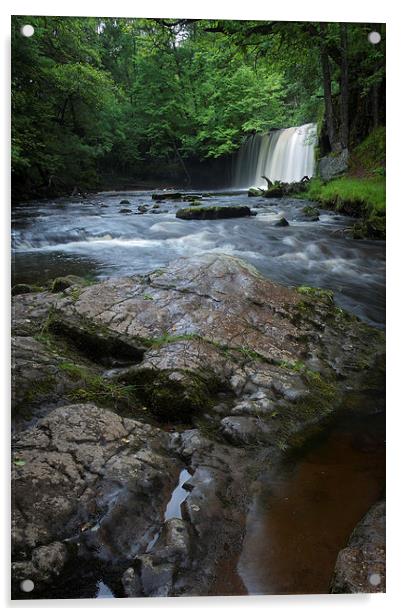  Sgwd Ddwli Uchaf waterfalls South Wales Acrylic by Leighton Collins