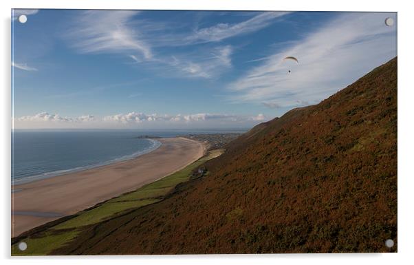 Paragliding at Rhossili Acrylic by Leighton Collins