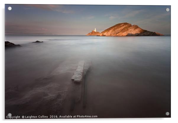 Mumbles lighthouse Swansea Acrylic by Leighton Collins