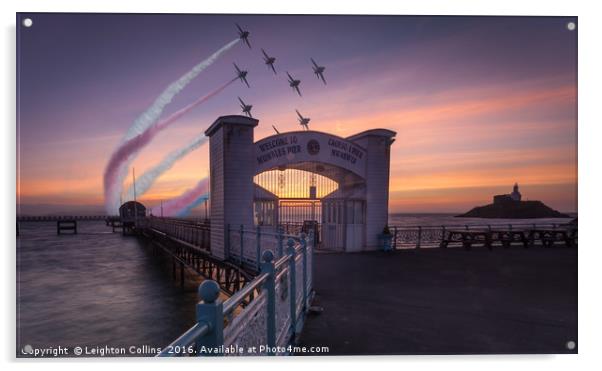 Red Arrows over Mumbles Pier. Acrylic by Leighton Collins