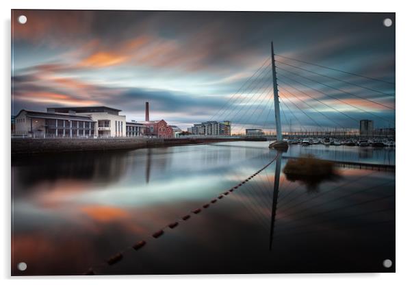 River Tawe and Swansea Sail Bridge Acrylic by Leighton Collins