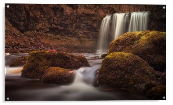 Moss covered rocks at Sgwd yr Eira waterfall Acrylic by Leighton Collins