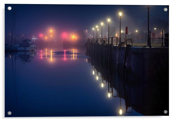 Swansea Marina lights Acrylic by Leighton Collins