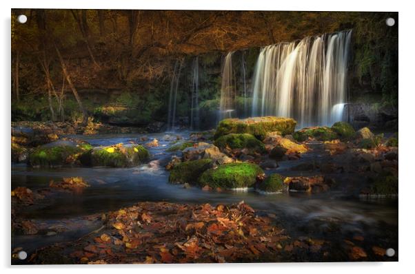 Sgwd Ddwli Uchaf waterfalls South Wales Acrylic by Leighton Collins