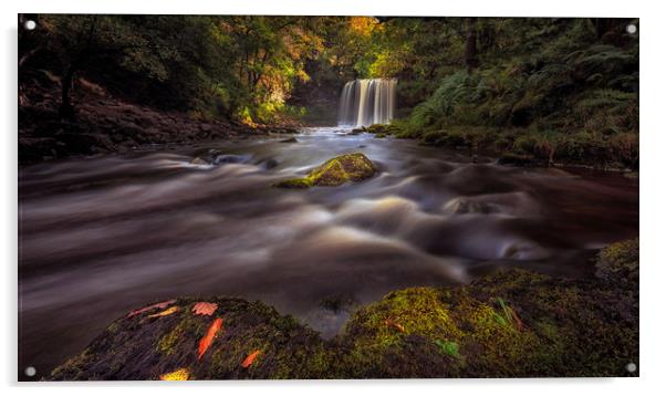 Moody Sgwd yr Eira Waterfall  Acrylic by Leighton Collins