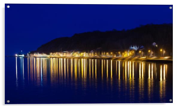 Evening at Mumbles village with oil effect Acrylic by Leighton Collins