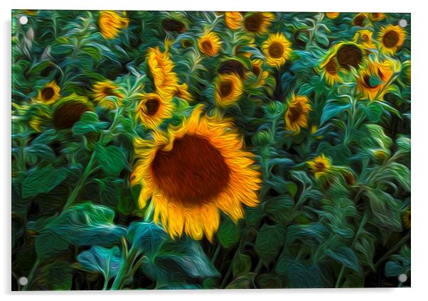 Van Gogh style Sunflowers Acrylic by Leighton Collins