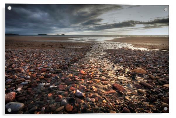 Pebbles on Rhossili Beach Acrylic by Leighton Collins