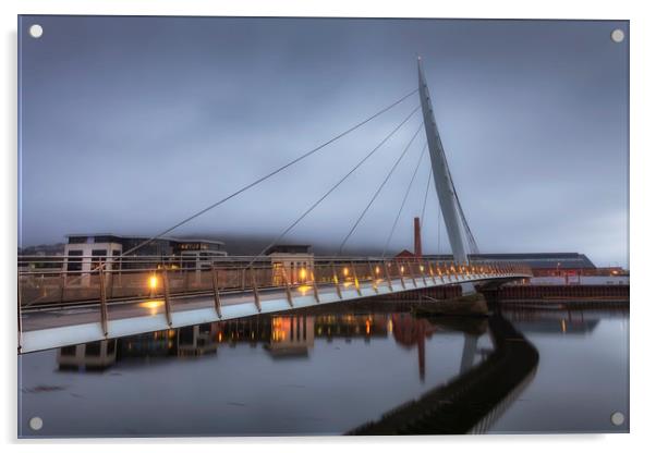 Swansea Sail Bridge and Marina Acrylic by Leighton Collins