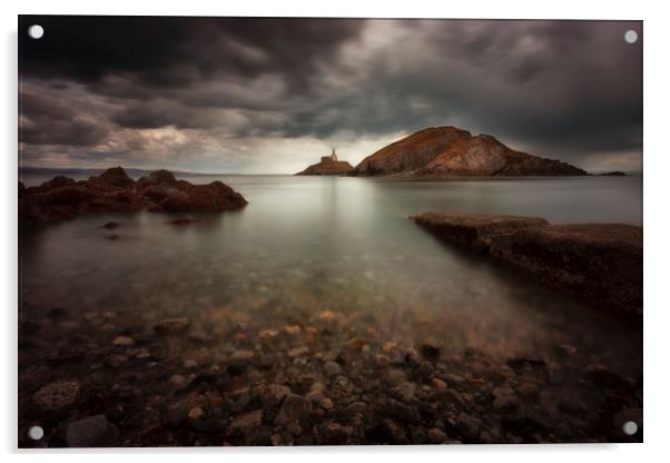 Rough weather over Mumbles lighthouse Acrylic by Leighton Collins