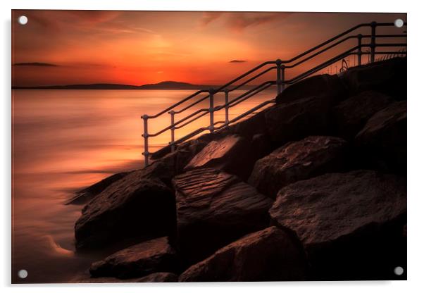 Sunset at Aberavon beach breakwater Acrylic by Leighton Collins