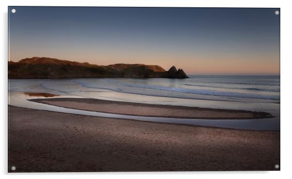 Sand bar at Three Cliffs Bay Acrylic by Leighton Collins