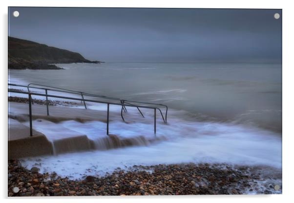 A grey morning at Langland Bay. Acrylic by Leighton Collins