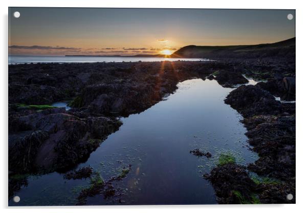 Rockpools on Manorbier beach Acrylic by Leighton Collins