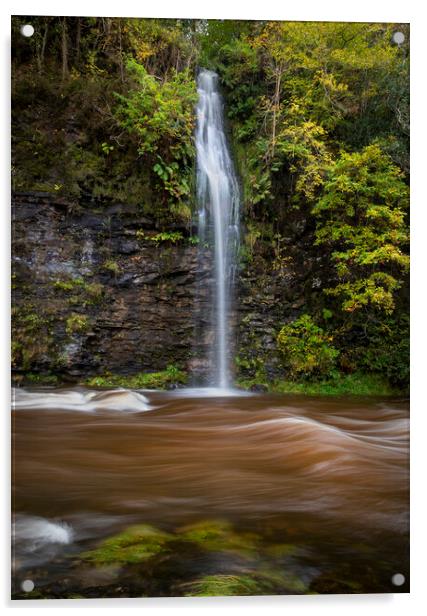 A waterfall on the river Tawe Acrylic by Leighton Collins