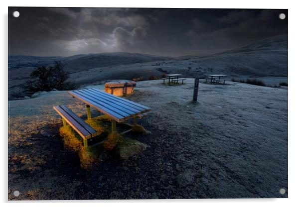 Early morning at the picnic table Acrylic by Leighton Collins