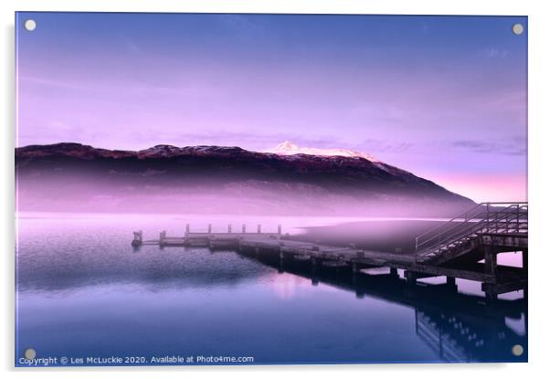 Majestic Ben Lomond and Tranquil Tarbet Pier Acrylic by Les McLuckie