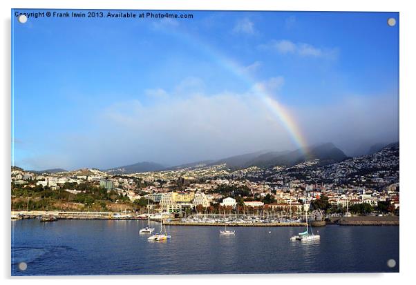The port of Funchal with a rainbow visible Acrylic by Frank Irwin