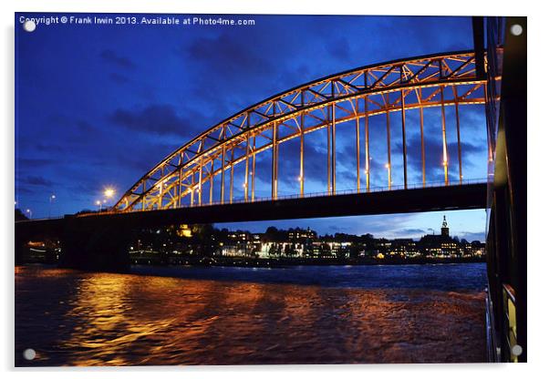A Rhine bridge at night. Acrylic by Frank Irwin