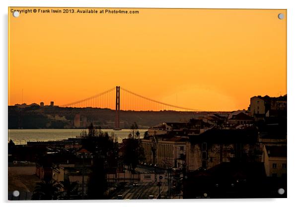 The 25th of April Bridge from Lisbon by night Acrylic by Frank Irwin