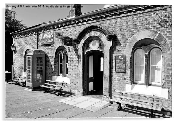 Hadlow Road Station, Wirral, Monochrome Acrylic by Frank Irwin