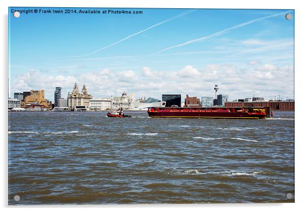 Towing a barge on the River Mersey Acrylic by Frank Irwin