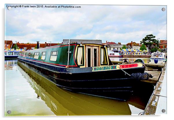 A Canal Narrowboat berthed on the Shropshire Union Acrylic by Frank Irwin