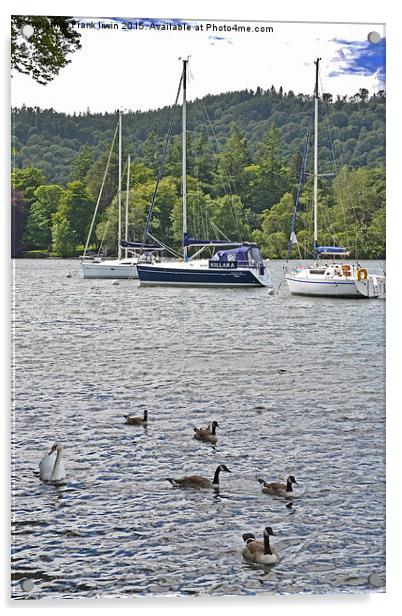 Three yachts lie anchored on Windermere Acrylic by Frank Irwin