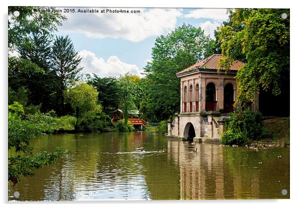  Birkenhead Park, Swiss Bridge & Boathouse Acrylic by Frank Irwin