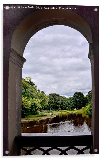 View over the lake via Boat House window. Acrylic by Frank Irwin