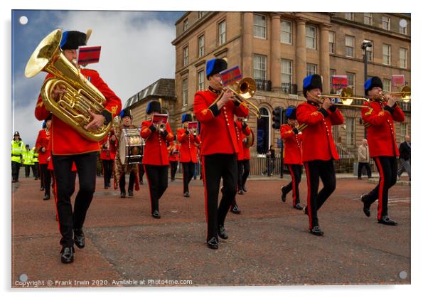 Army Reservists Brass band marching to Medal Award Acrylic by Frank Irwin