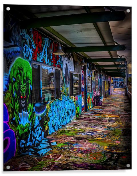 Colourful, graffiti-decorated building Acrylic by Gareth Burge Photography