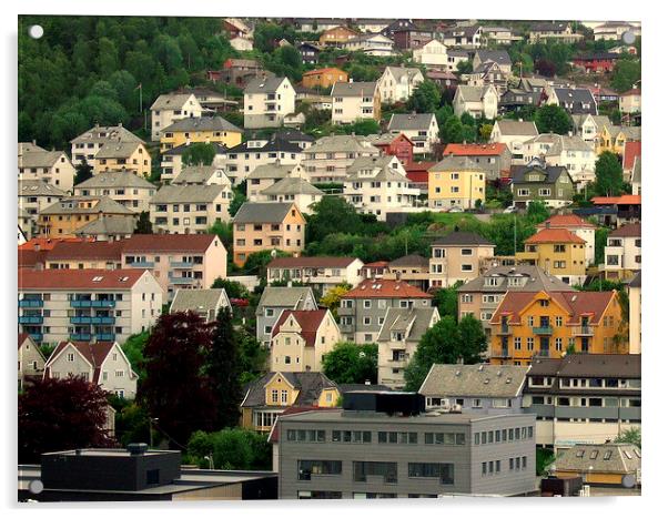Little boxes on a hillside . Acrylic by Bill Lighterness
