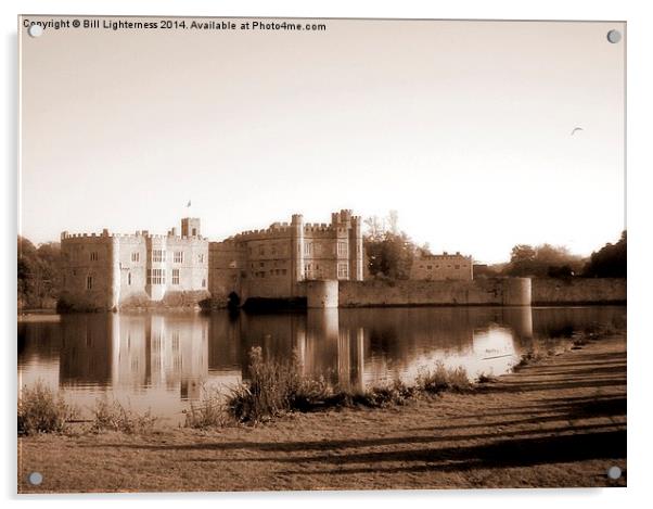 Leeds Castle , Reflections in Sepia Acrylic by Bill Lighterness