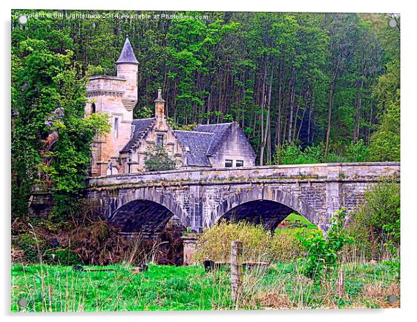 The Gatehouse & Bridge , Mauldslie Acrylic by Bill Lighterness