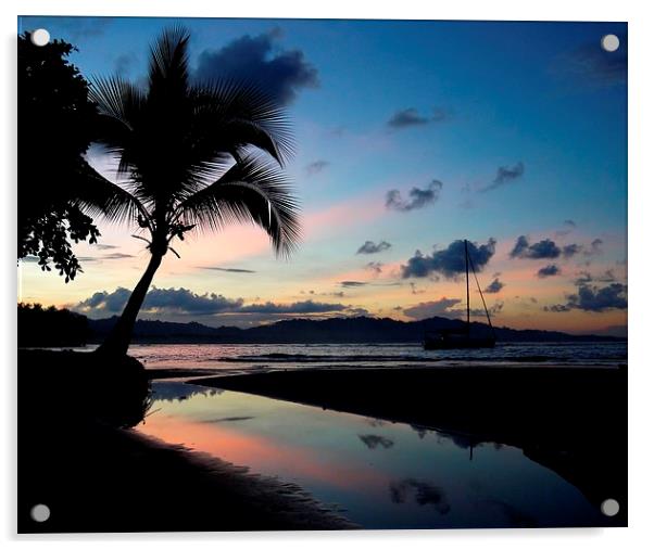 Beach Sunset Acrylic by Laura Kenny
