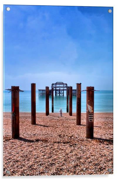 Man looking out to The West Pier Acrylic by Paul Austen