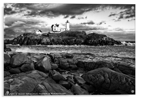 Nubble Lighthouse, Maine 4bw Acrylic by Steven Ralser
