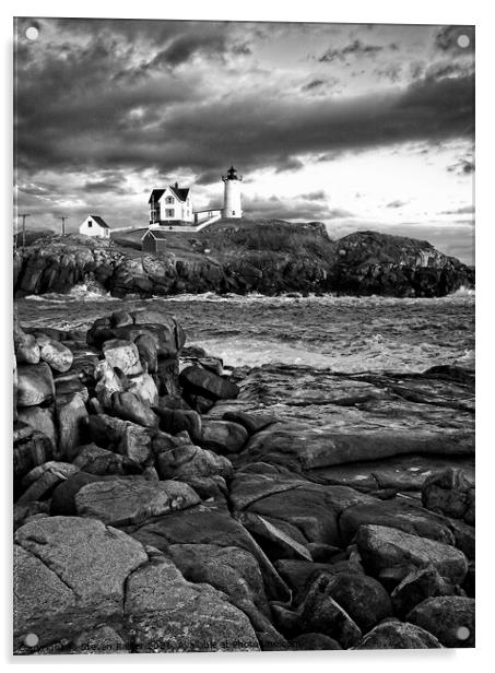 Nubble Lighthouse, Maine 5bw Acrylic by Steven Ralser