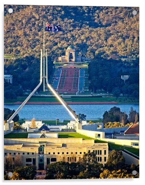 Parliament and War Memorial Canberra Australia 2 Acrylic by Steven Ralser