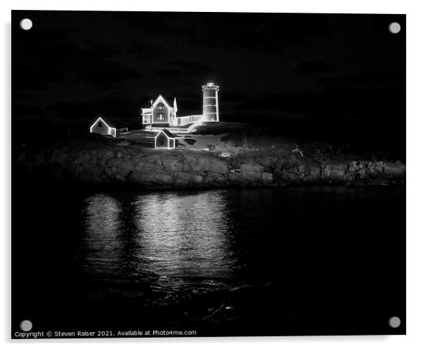 Christmas at the Nubble BW  Acrylic by Steven Ralser