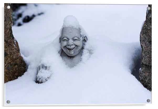 Happy Buddha in Snow Acrylic by Steven Ralser