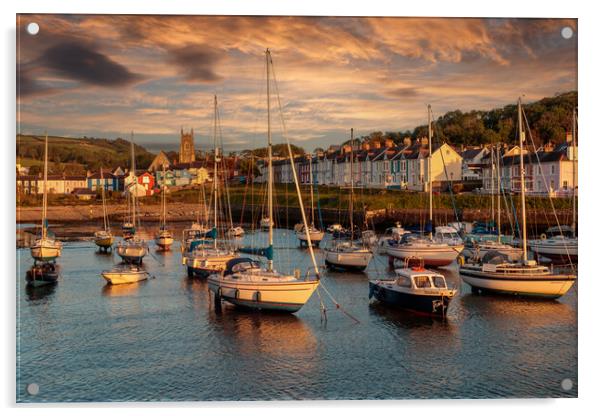 Stunning Sunset on Aberaeron Harbour Acrylic by Wendy Williams CPAGB