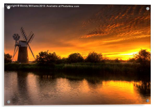 Glowing Norfolk Broads Sunset Acrylic by Wendy Williams CPAGB