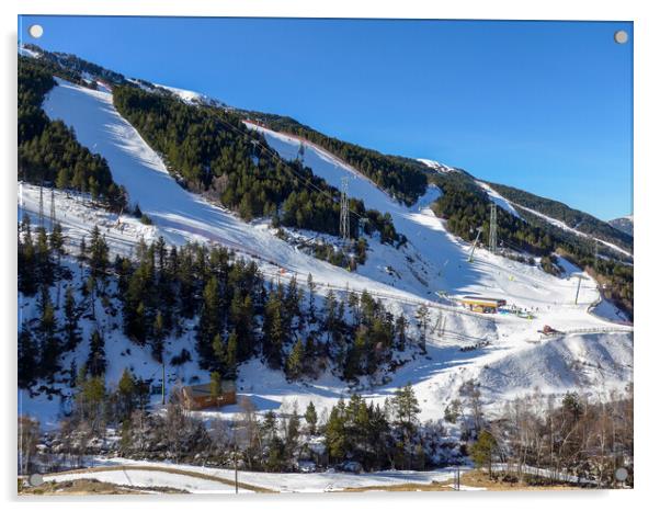 Soldeu slopes from the village Acrylic by Wendy Williams CPAGB