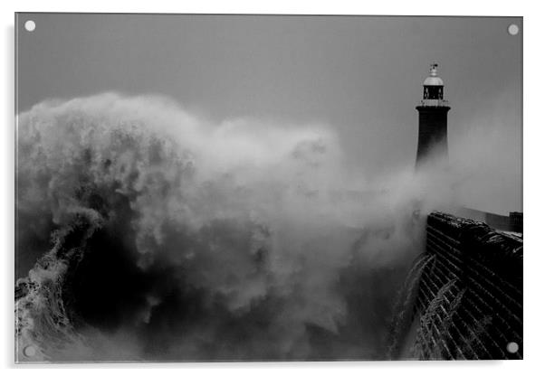  Tynemouth Wave Clash (Mono) Acrylic by Col Cooper