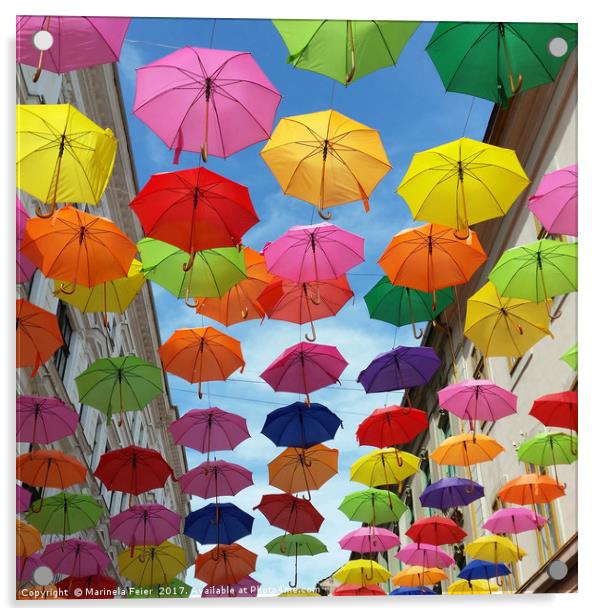 Roof of umbrellas Acrylic by Marinela Feier