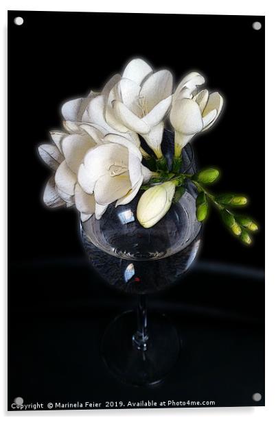 white freesia in a glass Acrylic by Marinela Feier