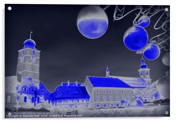 Blue Christmas night Acrylic by Marinela Feier