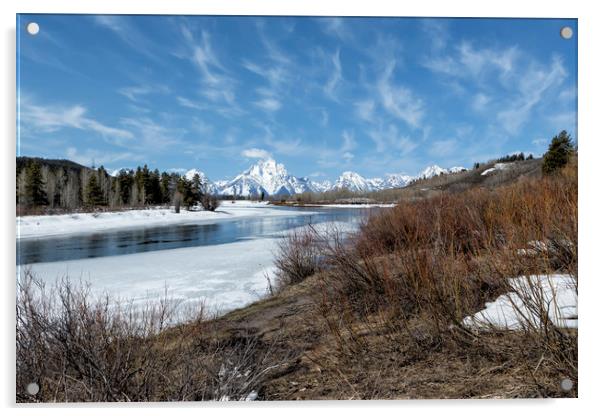 Grand Tetons from Oxbow Bend at a Distance Acrylic by Belinda Greb